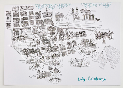 City of Edinburgh Hand Drawn Illustrated Map Print